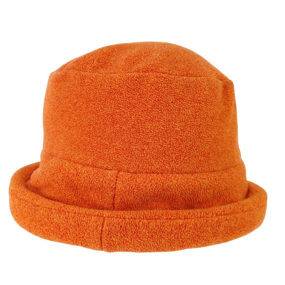 Lands' End Womens S/M Orange Fleece Cozy Bucket Hat Warm Soft Outdoor